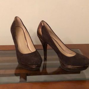 Franco Sarto Brown Suede & Copper Snakeskin Pumps